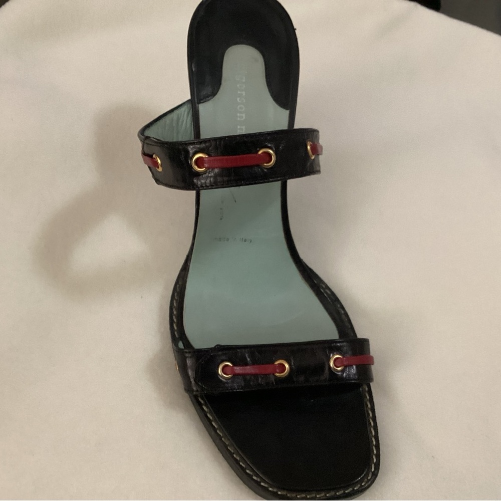 Sigerson Morrison Black/Red Leather Heeled Sandals Made in Italy Size 7.5B